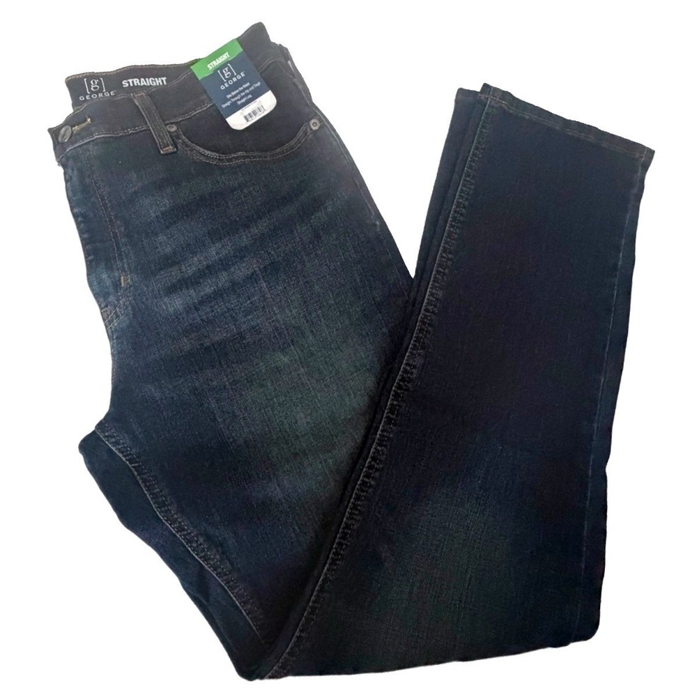 George Men's Clothing Dark Wash Flex Straight Fit Jean Size 34 X 32 Blue New